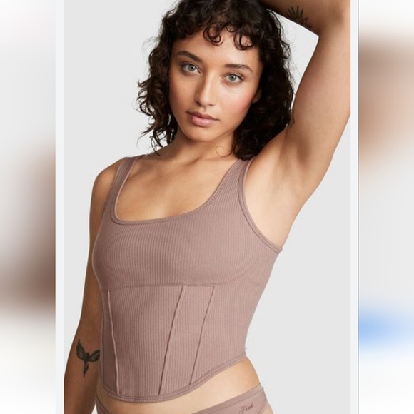 PINK Victoria's Secret Tops - NWT VS PINK Iced coffee cotton corset tank top size small DD